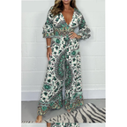 Women's V-Neck Featured Printed Jumpsuit