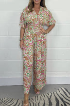 Women's V-Neck Printed Short-Sleeve Jumpsuits