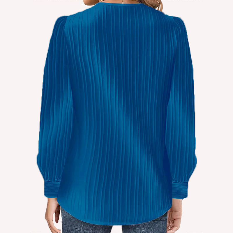 Solid Color Raglan Neck Pleated Long Sleeve Women's Top