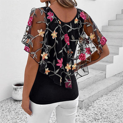 🌸Women's Printed Mesh Patchwork Top