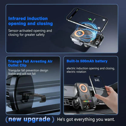 🚗📱 2-in-1 Car Phone Holder & Wireless Charger – 360° Rotation, Strong Grip & Fast Charging 🔋