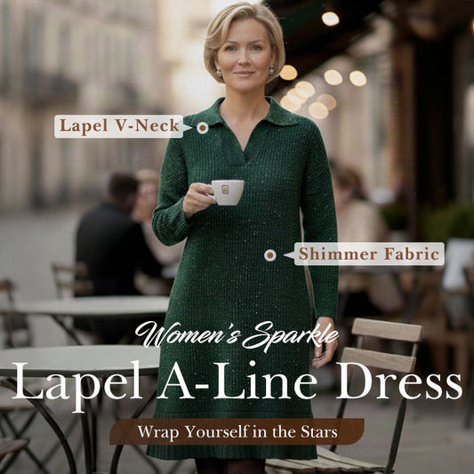 Women’s Sparkle Lapel A-Line Short Dress | Chic & Shimmering