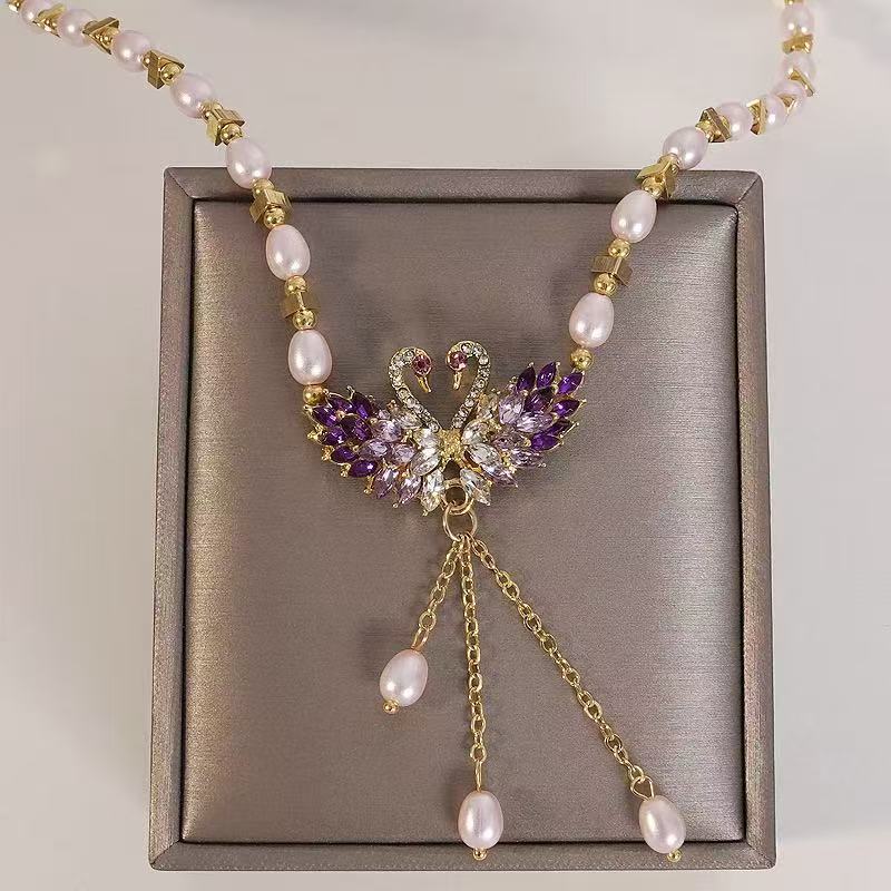 ⏳Time-Limited Special⏰Purple Double Swan Pendant Necklace – Fairy Elegance & Trendy