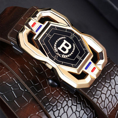 🐊Men‘s Crocodile-Pattern Belt – Automatic Buckle, Genuine Leather & Versatile 👔📦