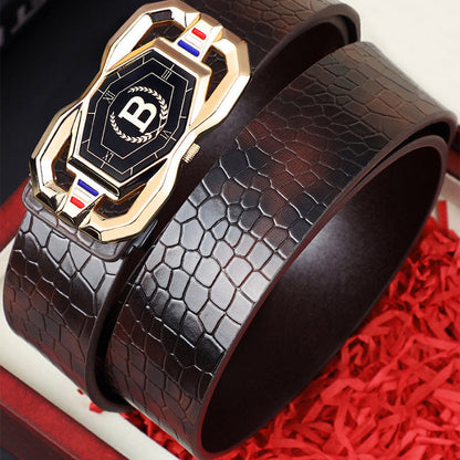 🐊Men‘s Crocodile-Pattern Belt – Automatic Buckle, Genuine Leather & Versatile 👔📦