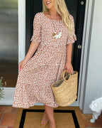 💥Round Neck Polka Dot Print Midi Dress