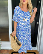 💥Round Neck Polka Dot Print Midi Dress