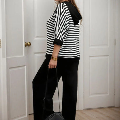 Women's Striped Top & Solid Pants Set