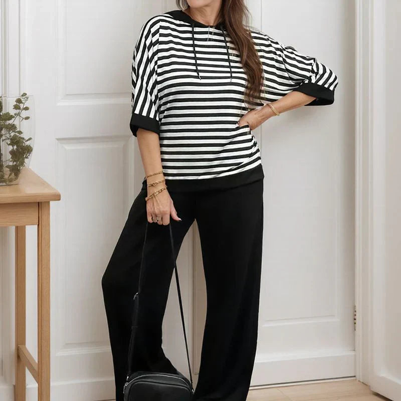 Women's Striped Top & Solid Pants Set