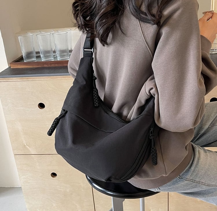 👜Women's Fashion Plain Color Nylon Crossbody Hobo Bag
