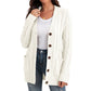 Women's Fall Casual Long Sleeve Button Down Open Front Cable Knit Cardigan Sweater Coat