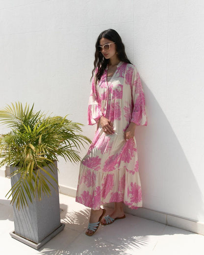 💃Women Summer V-neck Forest Pattern Maxi Dress👗