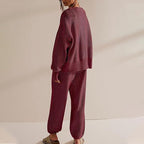 Women's Casual 2-piece Outfits Oversized Knit Cardigan and High-waist Baggy Pants