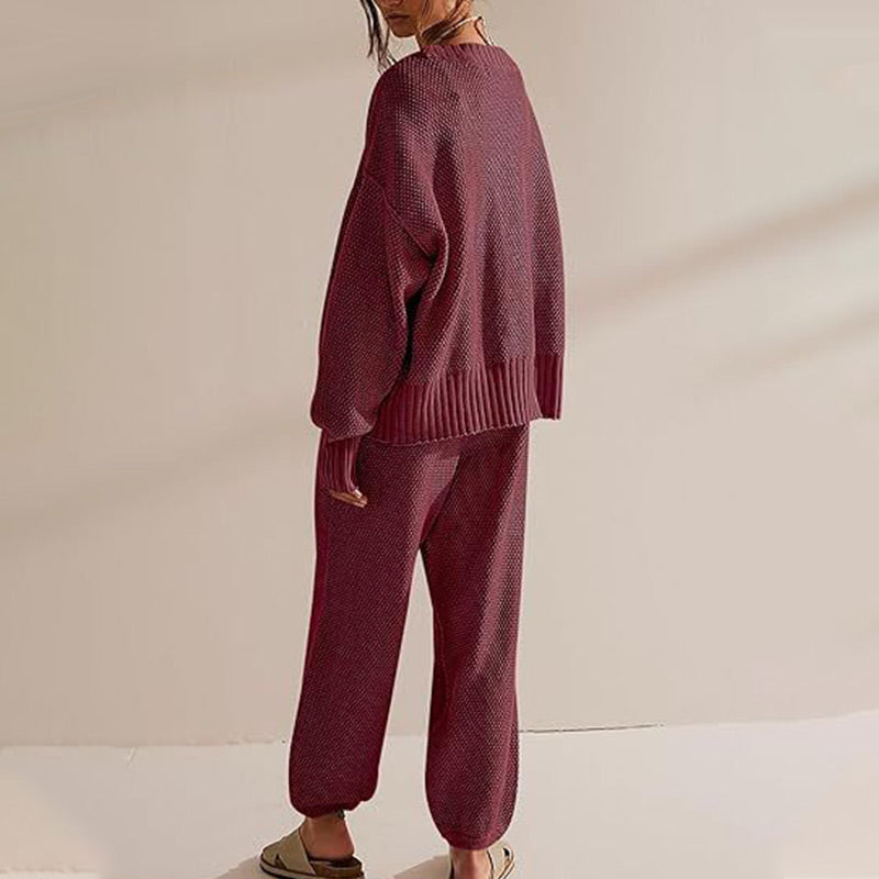 Women's Casual 2-piece Outfits Oversized Knit Cardigan and High-waist Baggy Pants