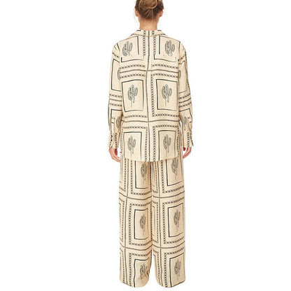 Women's Geometric Print 2-Piece Set - Shirt and Wide Leg Pants