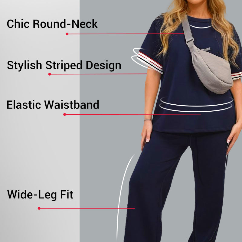 💖Side Stripe Short Sleeve T-Shirt & Wide Leg Joggers Set
