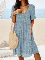 Women Floral Printed Round Neck Loose Midi Dress
