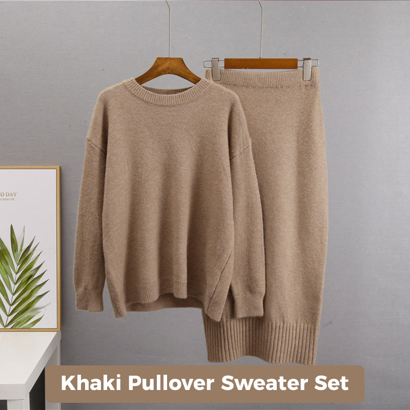 Women's Casual Knit Cardigan Sweater & High Waist Skirt 2-Piece Set
