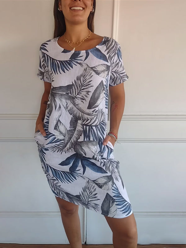 🌸Women's Botanical Print Round Neck Dress