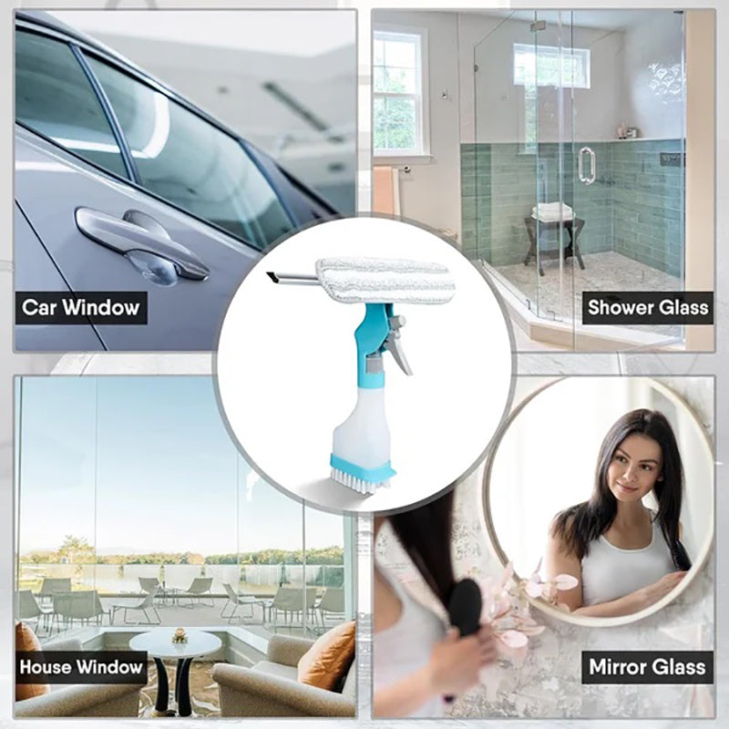 4 in 1 Multi-Function Glass Cleaner - Wiper Squeegee Brush And Sprayer In One Unit!