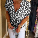 Short-Sleeved V-Neck Printed Casual Top