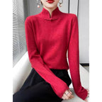 Winter Half Turtleneck Retro Buckle Pullover Knitted Sweater