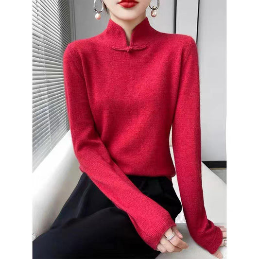 Winter Half Turtleneck Retro Buckle Pullover Knitted Sweater