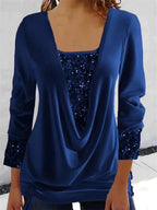 ✨👗Sequin Loose Smocked Fake Two-Piece Top Stylish and Versatile, Comfortable and Shapely, Exudes Elegant Feminine Charm!