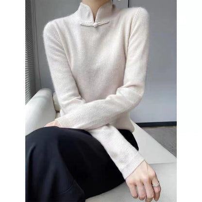 Winter Half Turtleneck Retro Buckle Pullover Knitted Sweater