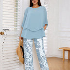 💖Women’s Printed Pants and Crew Neck Top Set