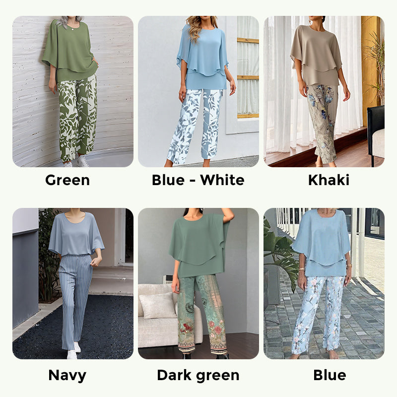 💖Women’s Printed Pants and Crew Neck Top Set