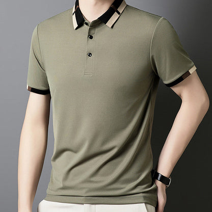 🔥Men's Stretch Ice Silk Short Sleeve Lapel T-shirt