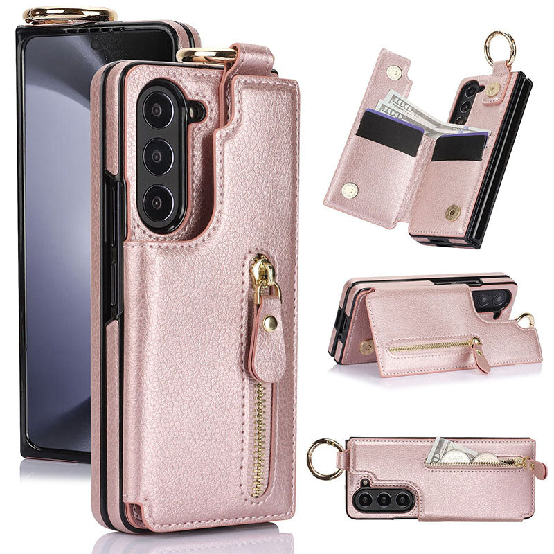 Elegant PU Leather Wallet Phone Case for Samsung with Ring Buckle