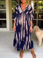 Mother's Day Hot Sale 🔥Casual Print V-Neck Waist Wrap Long Dress