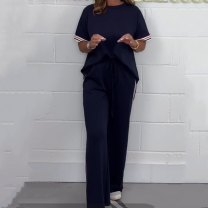 💖Side Stripe Short Sleeve T-Shirt & Wide Leg Joggers Set