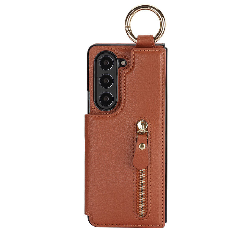 Elegant PU Leather Wallet Phone Case for Samsung with Ring Buckle