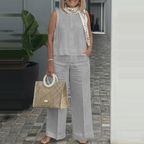 Women's Simple Breathable Suit - Round-Neck Sleeveless Top & Wide-Leg Pants