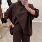 Women's 2-piece set – Asymmetrical sweater + wide-leg pants, relaxed fit and soft fabric, ultra comfortable 👚✨