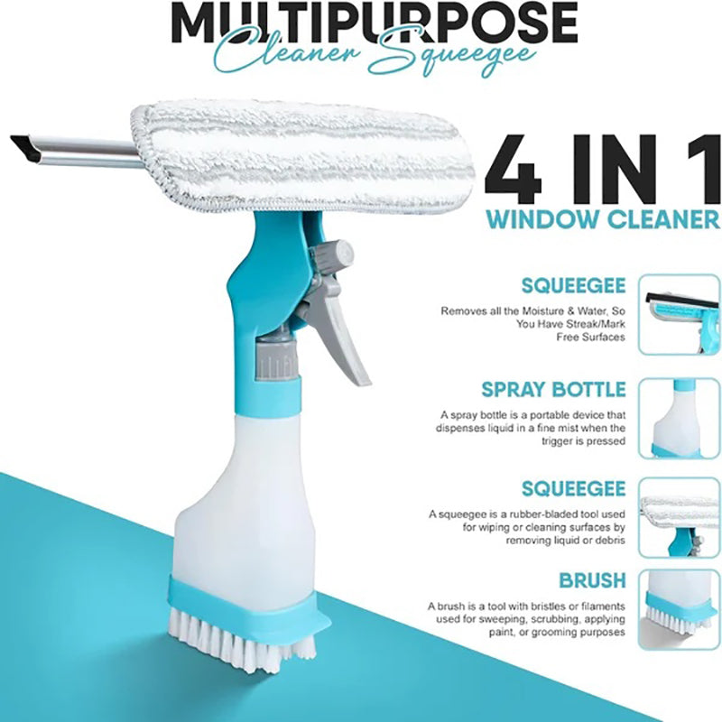 4 in 1 Multi-Function Glass Cleaner - Wiper Squeegee Brush And Sprayer In One Unit!
