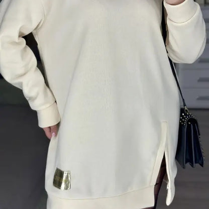 🍂Stylish Round-Neck Side-Slit Long-Sleeve Loose Midi Dress ✨