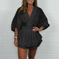 🔥V-Neck Top & Ruffle Hem Shorts Set