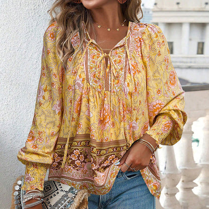 💖Women's Fashion Printed v-Neck Long Sleeve Shirt