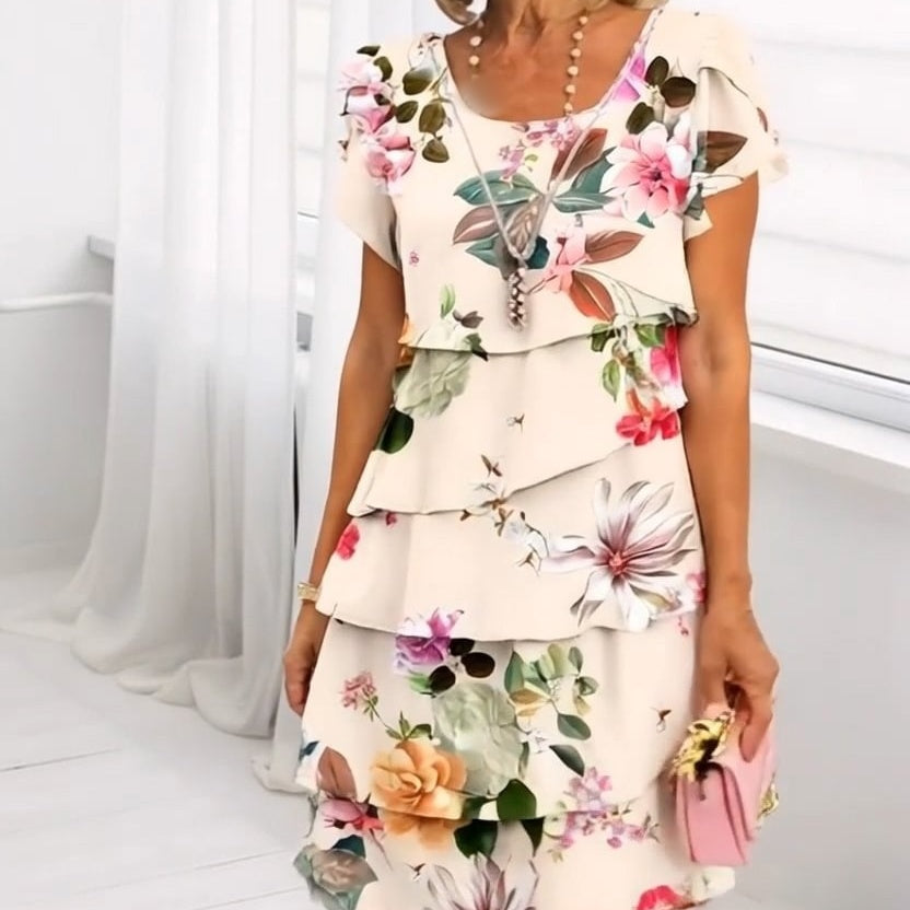 👗Multi-plant Floral Print Cascade Dress💖