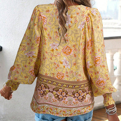💖Women's Fashion Printed v-Neck Long Sleeve Shirt