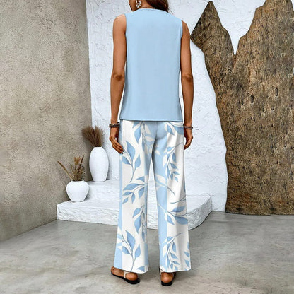 🌺 Women’s Trendy Print 2-Piece Outfit – Sleeveless Top & Pants Combo!"