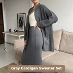 Women's Casual Knit Cardigan Sweater & High Waist Skirt 2-Piece Set