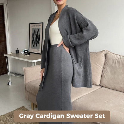 Women's Casual Knit Cardigan Sweater & High Waist Skirt 2-Piece Set