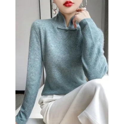 Winter Half Turtleneck Retro Buckle Pullover Knitted Sweater
