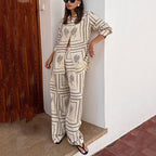 Women's Geometric Print 2-Piece Set - Shirt and Wide Leg Pants