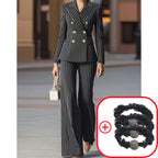 ⏳Time-Limited Special⏰Women's Pinstripe Double-Breasted Suit Set